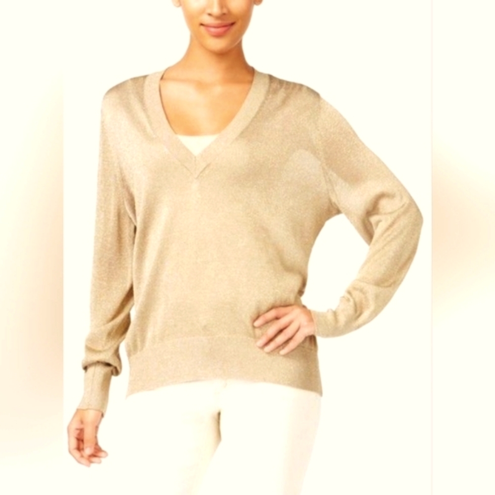 (M) 🎀Michael Kors🎀Embellished V-Neck  Women’s Sweater Ptp 19× L26.5"